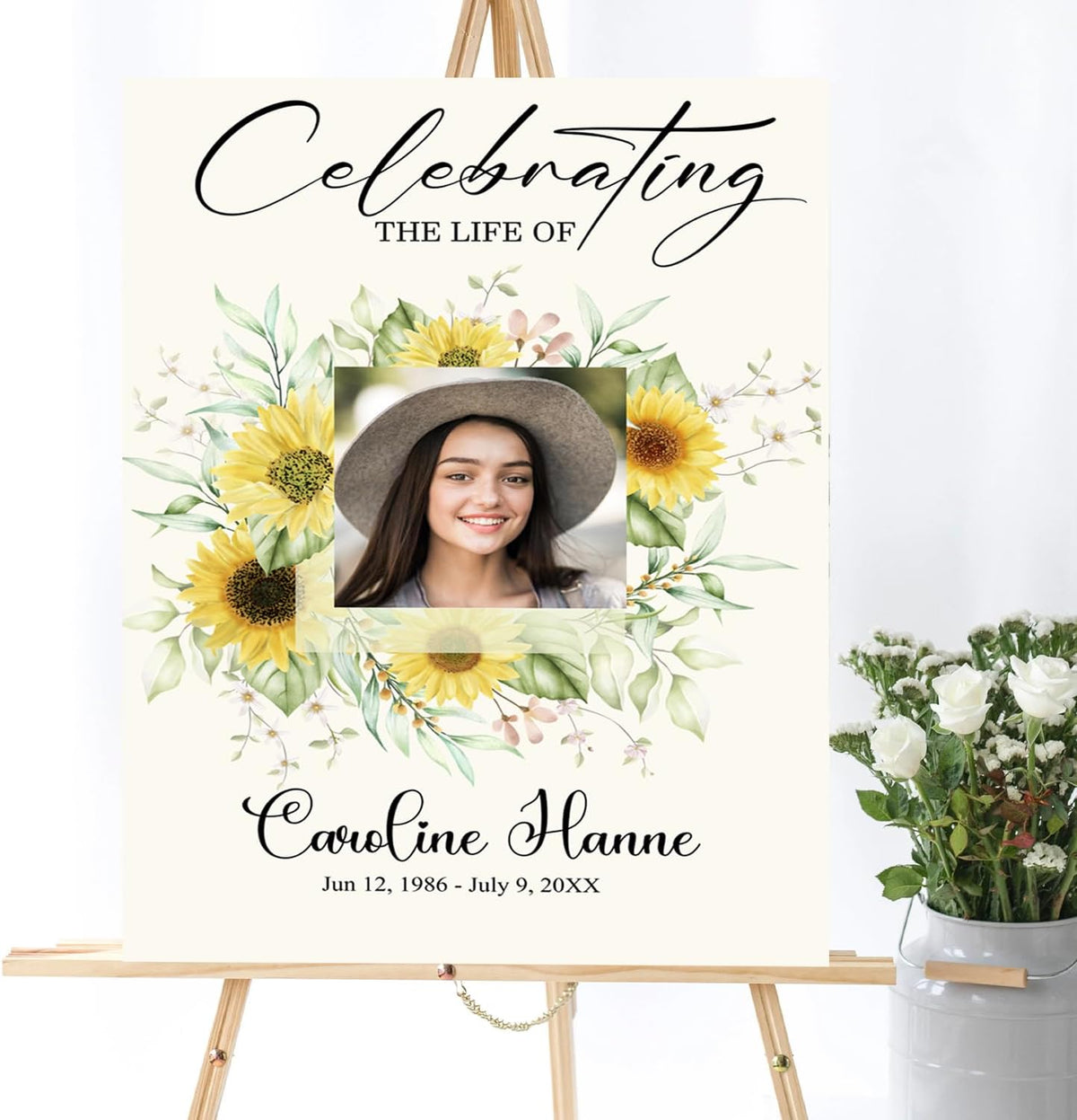 Sunflower Large Funeral Sign, Personalized Memorial Welcome Sign, Yellow Floral Custom Celebration