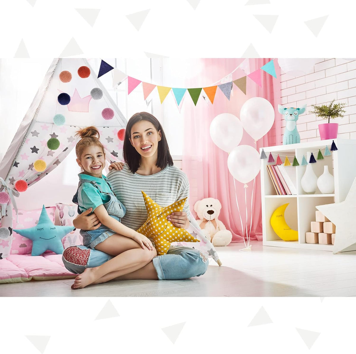 Irenare 9.8 ft Pom Pom Garland Felt Colorful Tassel Banner Christmas Party Pompoms Garland