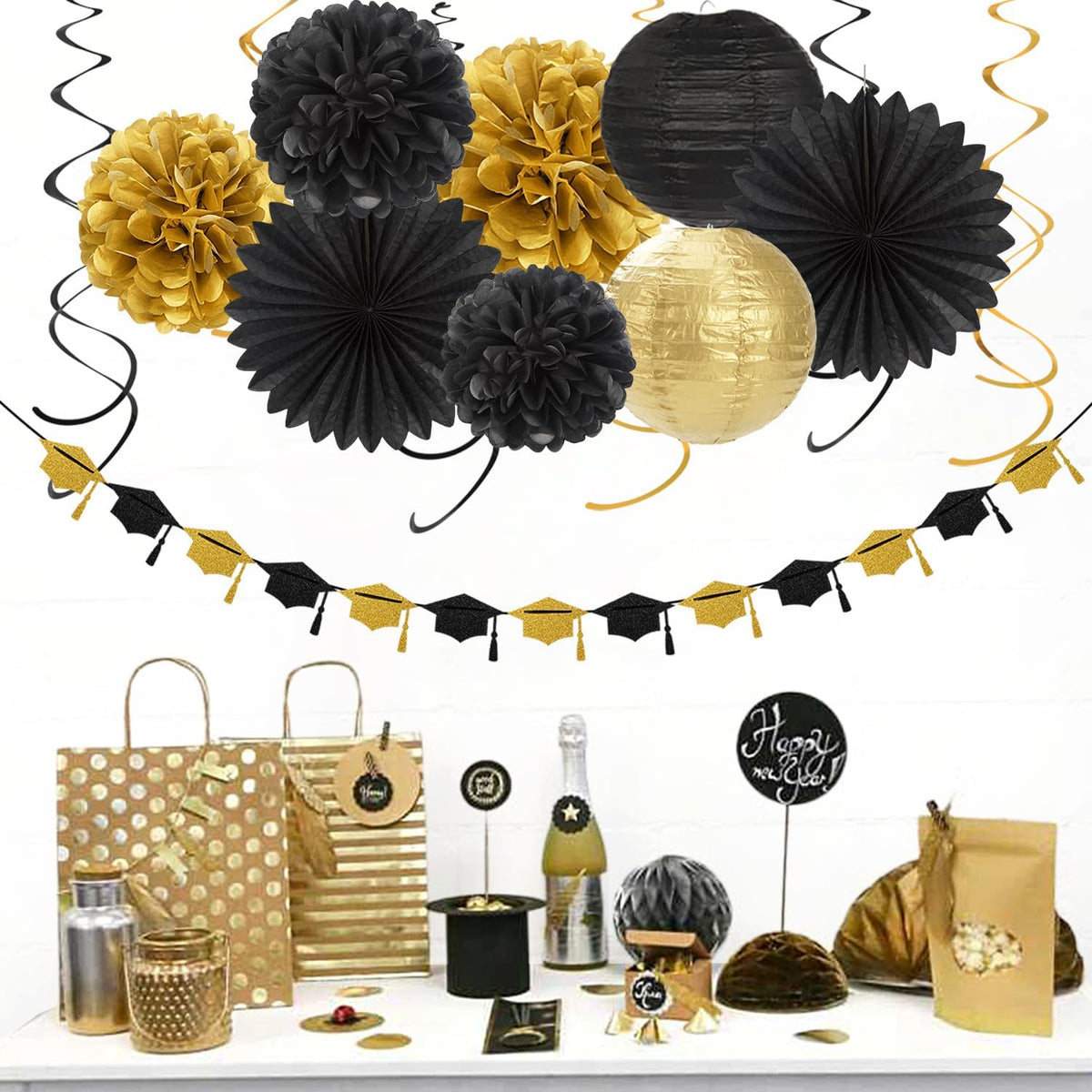 Black-Gold 2025 Class-Congratulations Graduation Party-Decorations - 22pcs High School College Grad