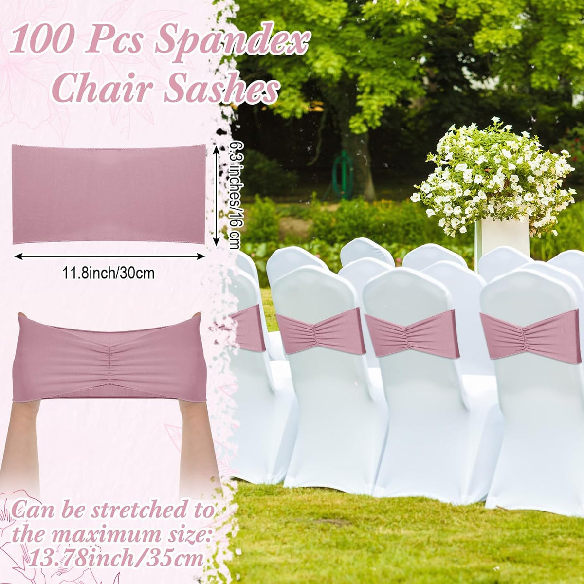 Moukeren 100 Pcs Spandex Chair Sashes Bows Bands Slider Sashes for Chair Covers Elastic Bands Ties