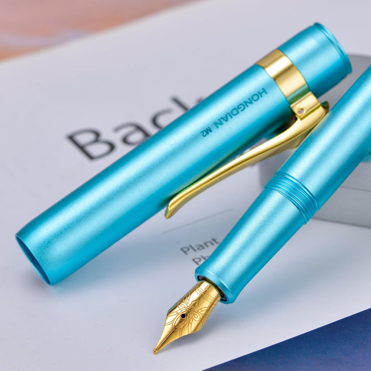 HONG DIAN M2 Black Forest Mini Fountain Pen, Medium Soft Nib & Sleek Shape Aluminium Short Pocket