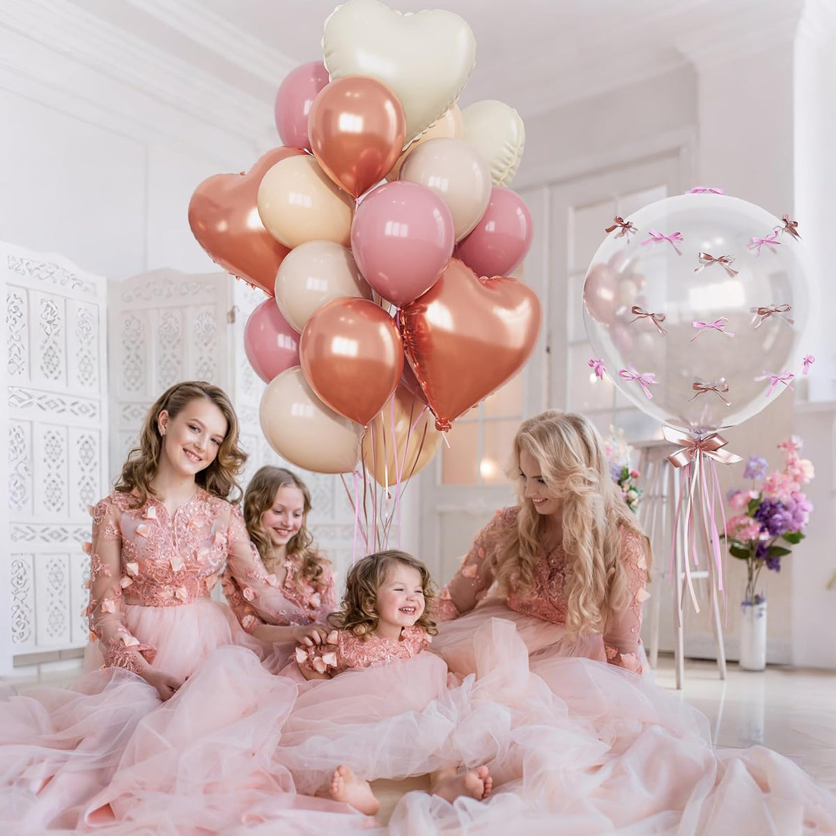 Retro Blush Pink Balloons Dusty Rose Gold Cream Heart Balloon as Bachelorette Birthday Decorations