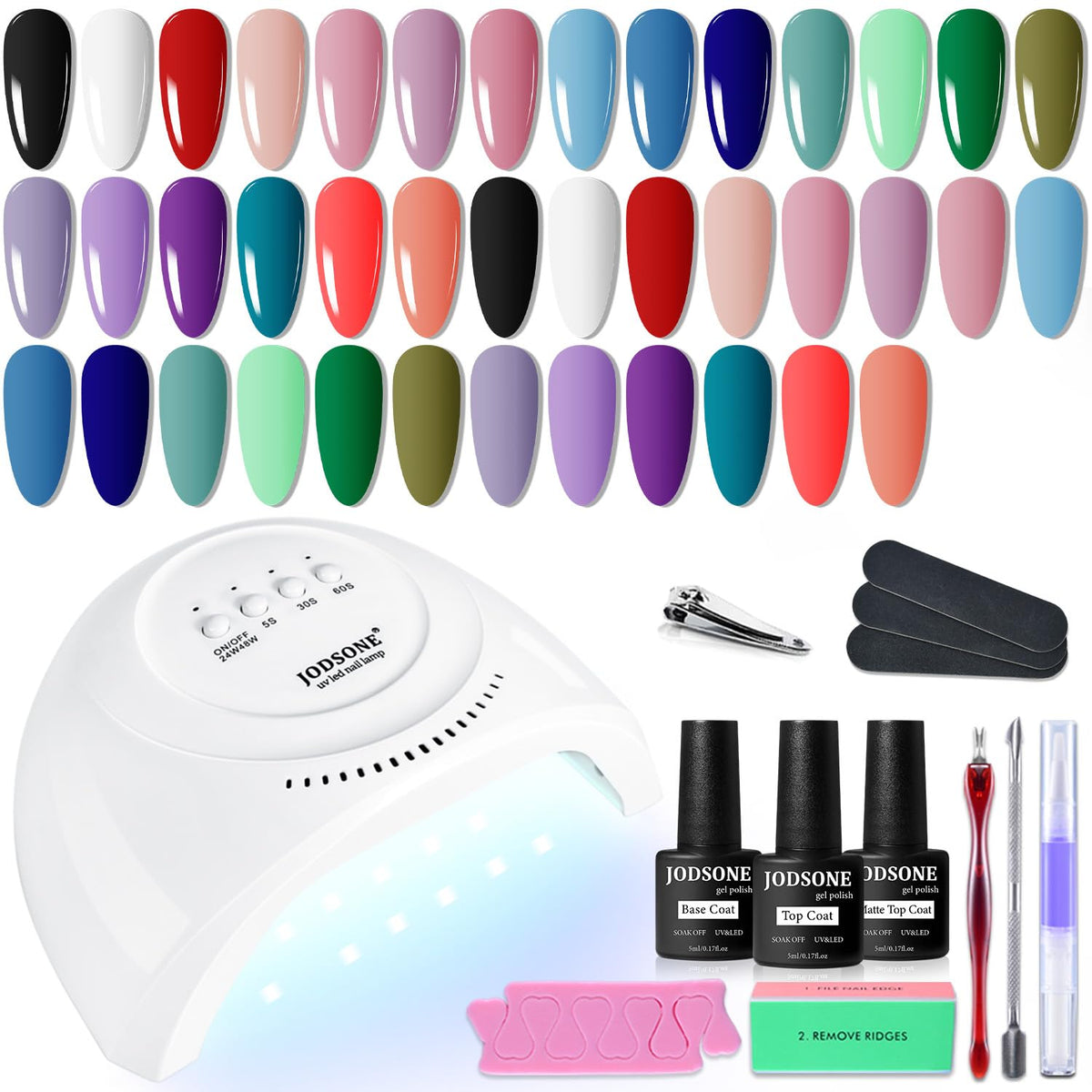 JODSONE 20 Colors Gel Nail Polish Kit with U V Light Base Top Matte Coat High Shine Vibrant Nail