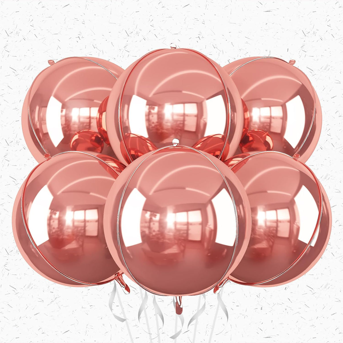 6Pcs Rose Gold Round Foil Balloons,Giant 4D Round Ball Balloons,22 Inch Metallic Rose Gold Balloon