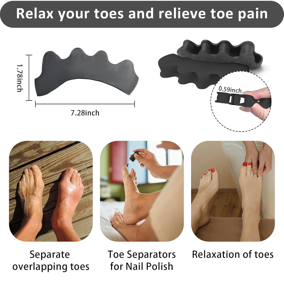 SUNFATT Toe Spacers for Men ang Women,Toe Separators for Women,Relieves Overlapping Toes,Bunions