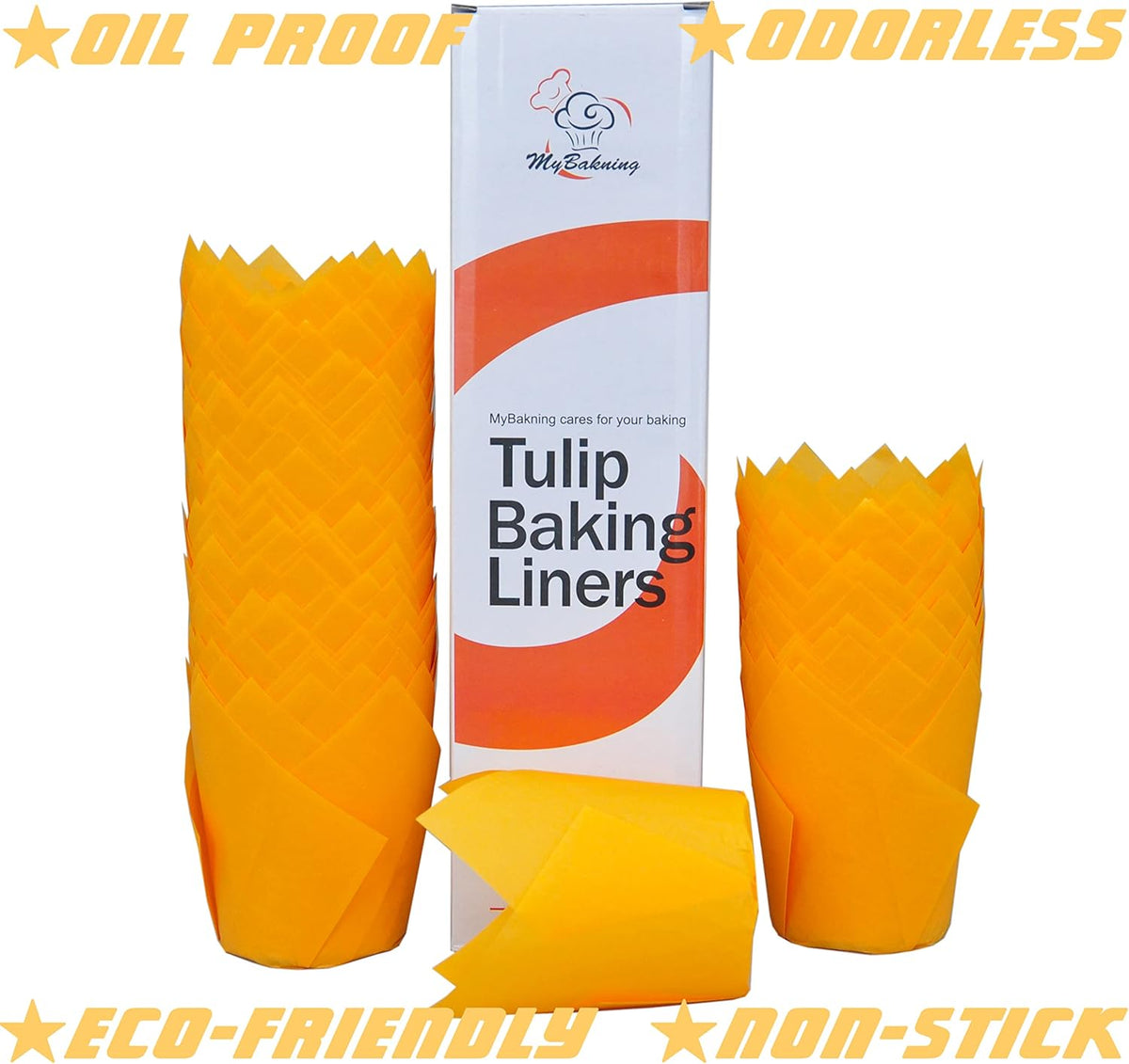 Orange color Large size Tulip Baking Cups 2-1/4"(Base diameter) x 4"(Wall height) Parchment paper