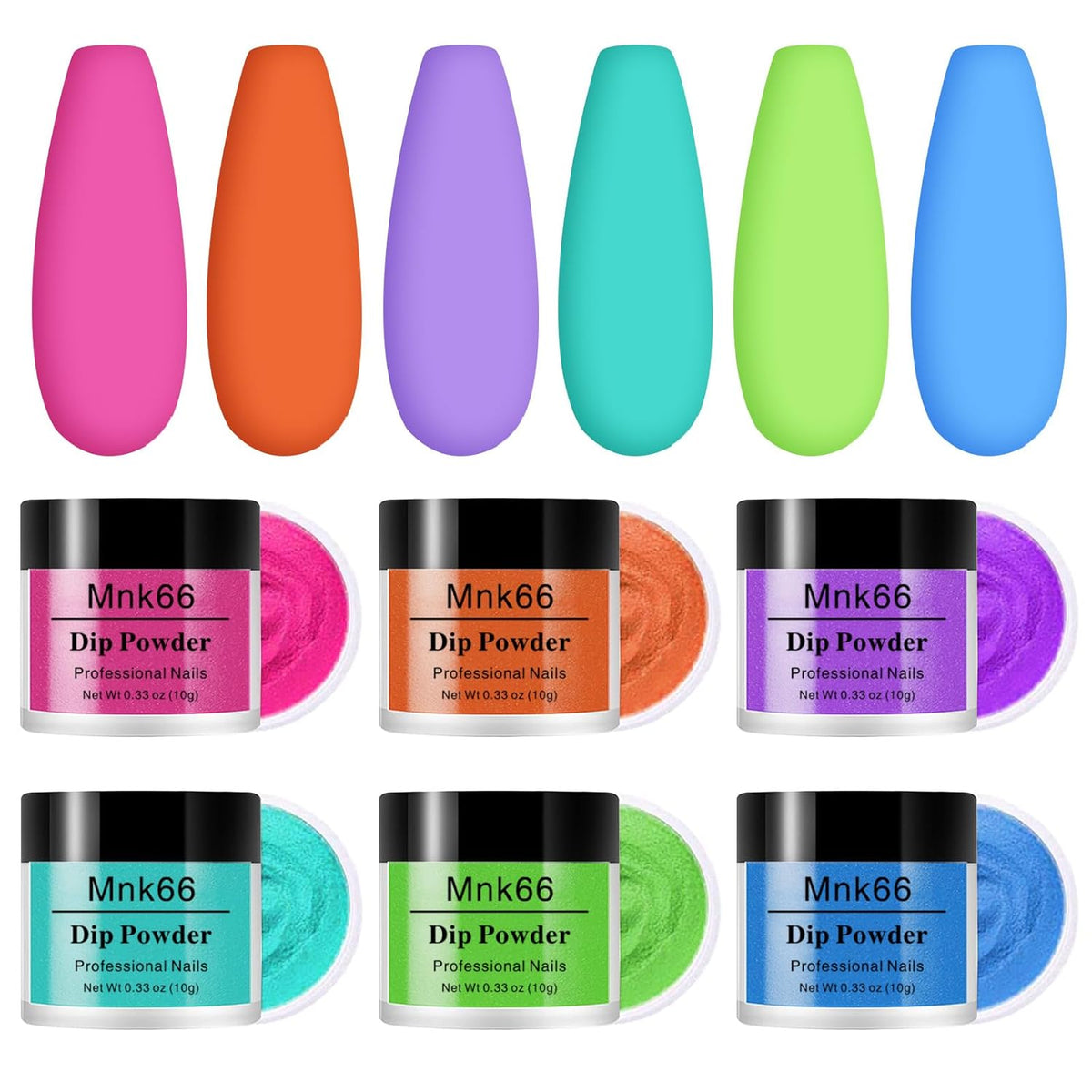 Neon Dip Powder Set, 6 Colors - Glossy Nail Art Manicure DIY Salon Home Gift for Ladies