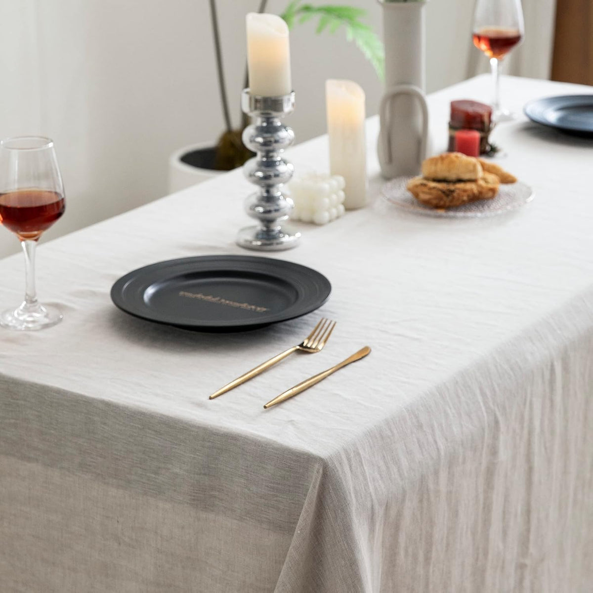 EVERLY100% Pure Linen Rectangle Tablecloths132Lx60WInch for Dining,Buffet