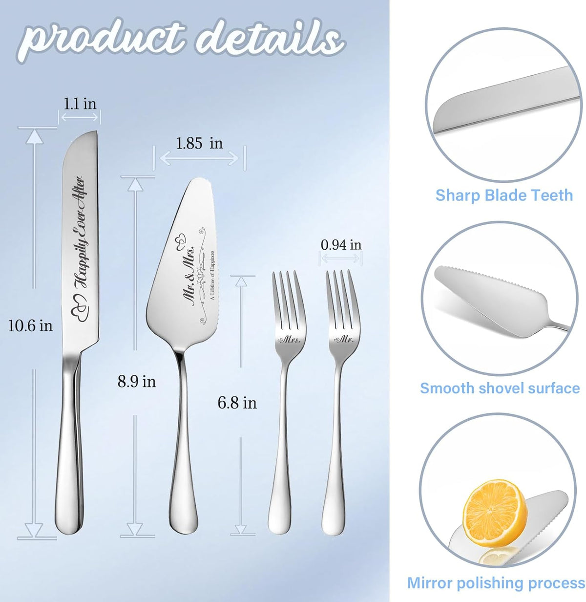 Personalized Wedding Cake Knife and Server Set, Engraved Cake Cutting Set with Stainless Steel
