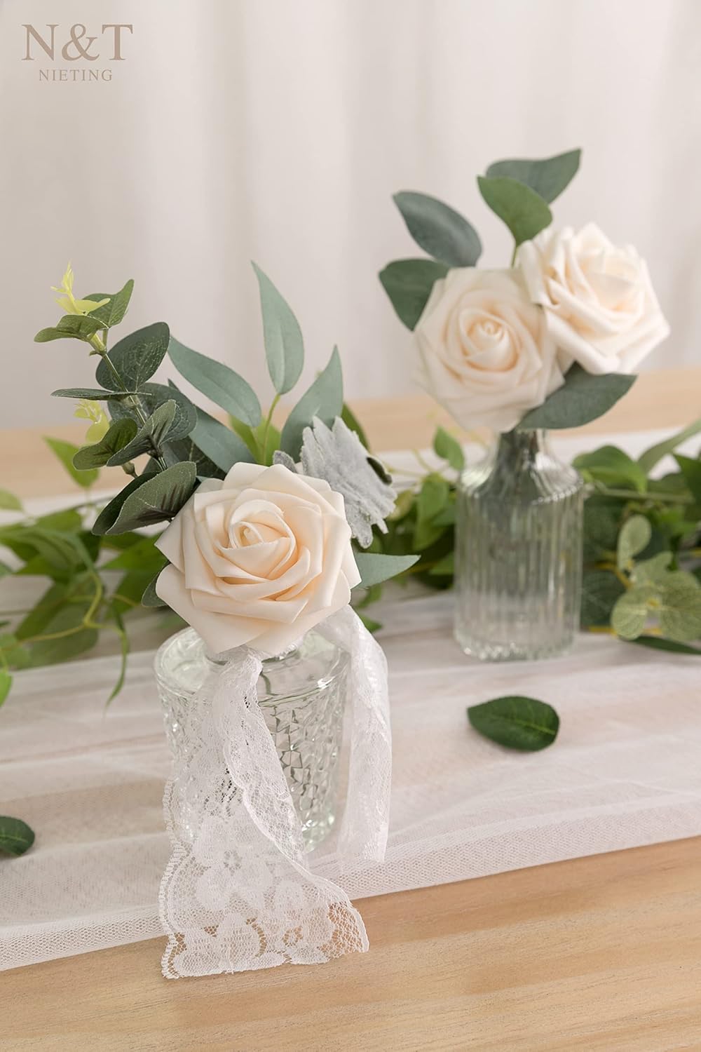 N&T NIETING Artificial Flowers, 25Pcs Fake Rose Flowers Roses for DIY Wedding Bouquets Centerpieces