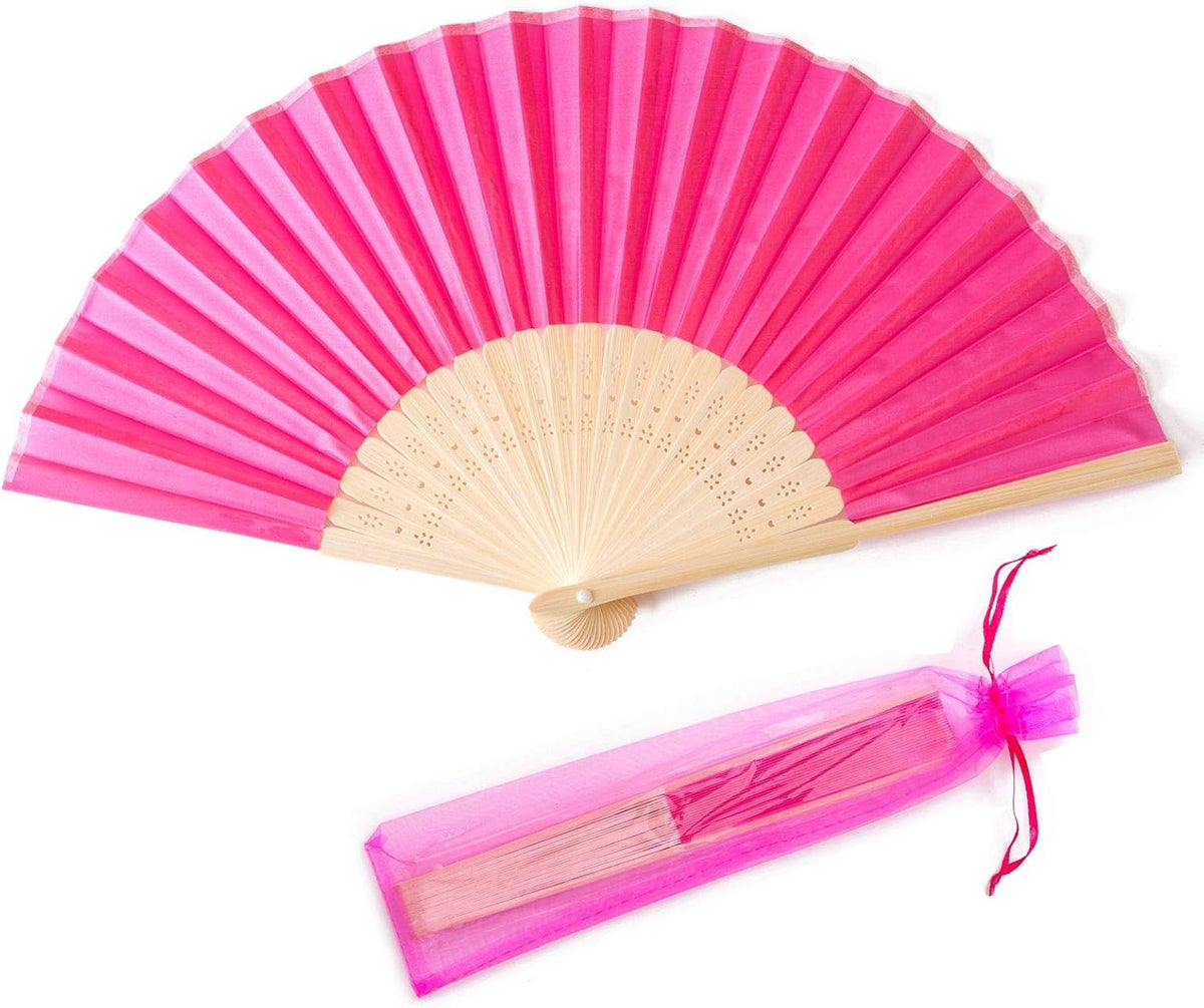 24pcs Imitated Silk Hand Fan Imitated Silk Fabric Bamboo Handheld Folded Fan Bridal Dancing Props