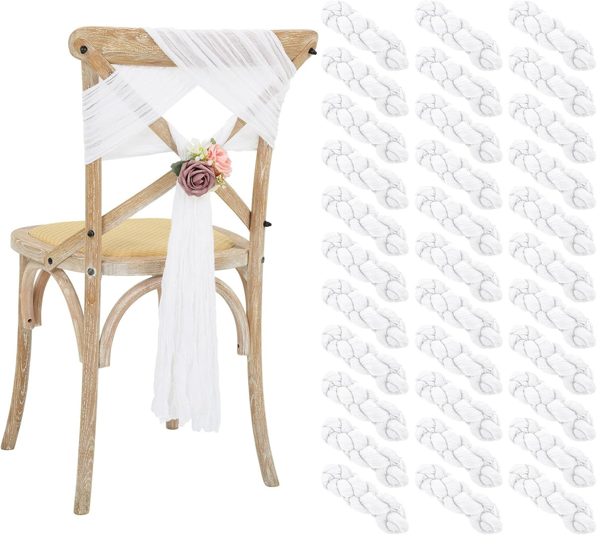 50 PCS Cheesecloth Chair Sashes Bows Wedding Aisle Decorations Chair Ribbon Ties Back Sash for