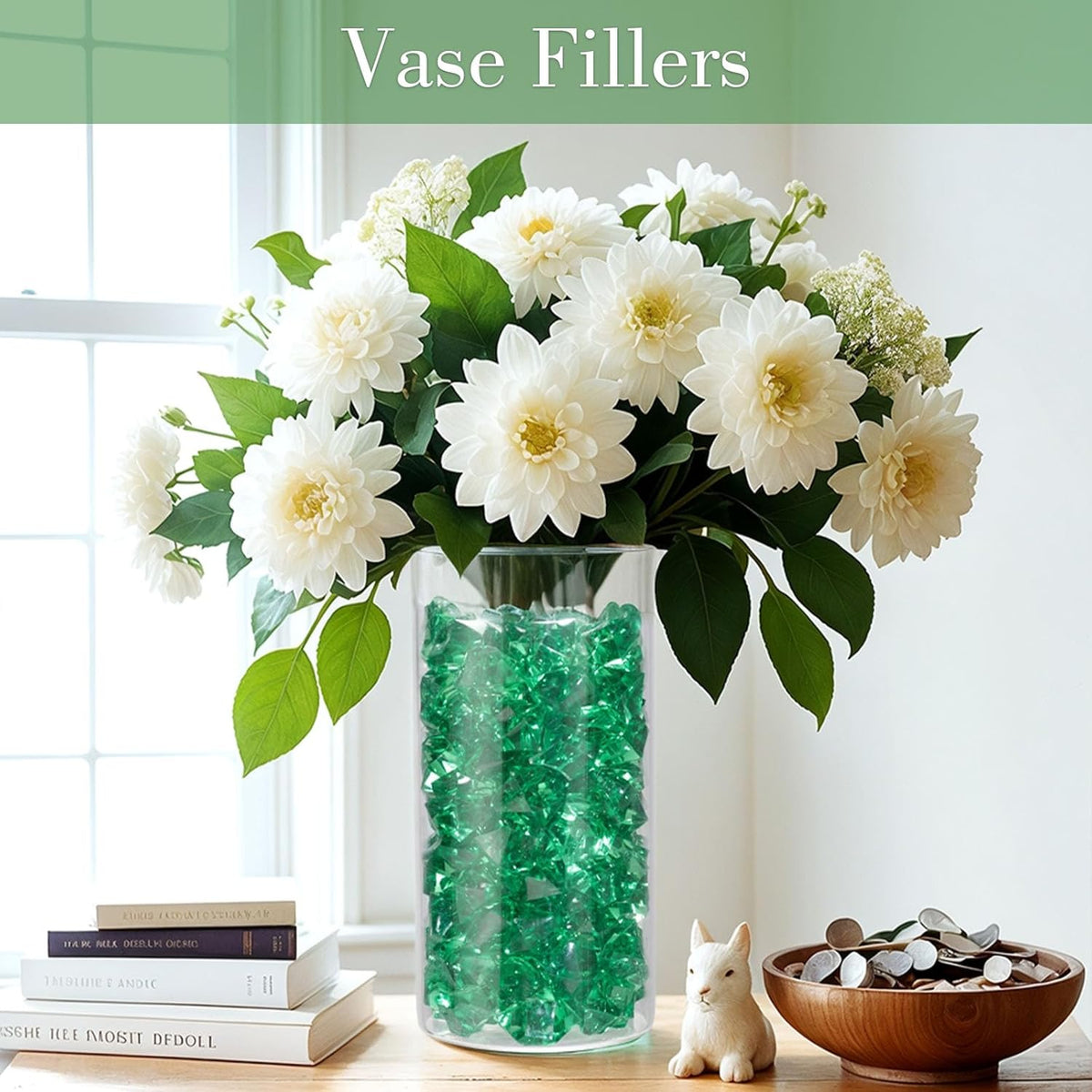 DomeStar 150PCS Fake Ice, Vase Fillers Green Acrylic Fake Diamonds Plastic Gems for Fish Tank Table