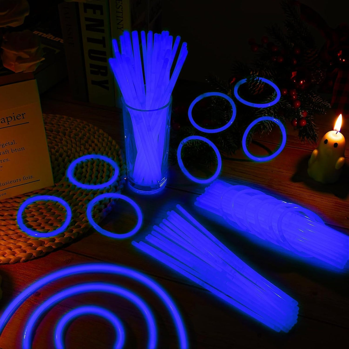 60 Pack 8” Blue Glow Sticks Bulk with 60 Connectors Neon Glow In The Dark Party favors Supplies for