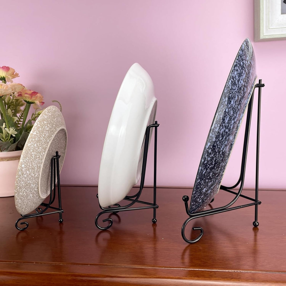 6PCS 3 Size Black Iron Plate Stands for Display - 4, 6, 8 Inch Decorative Metal Plate Holders