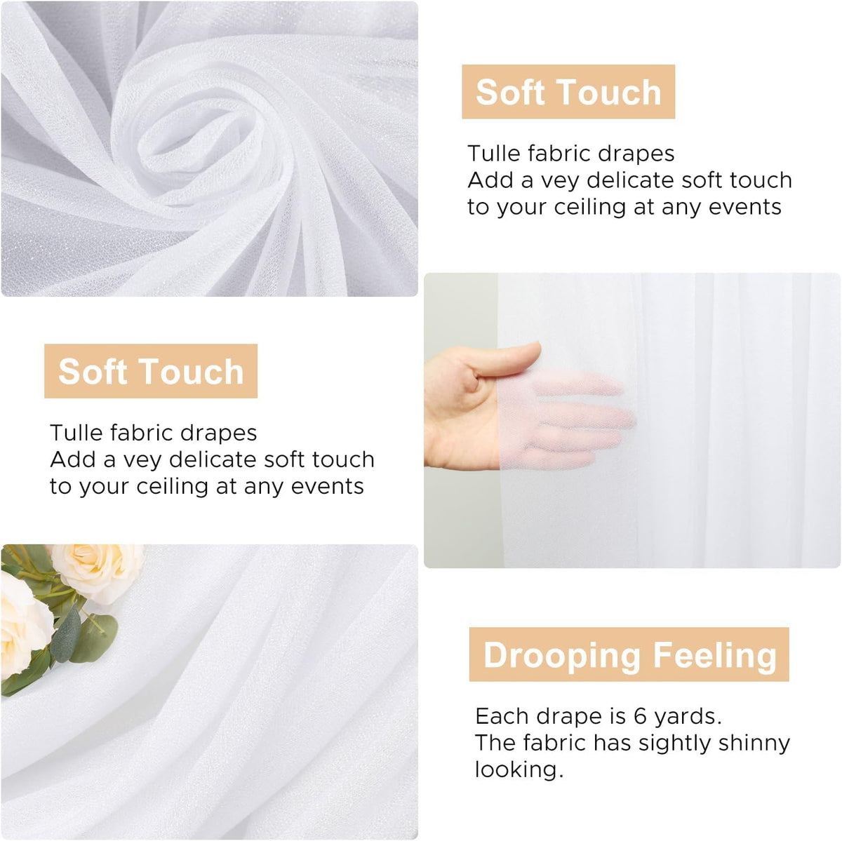 Wokceer White Wedding Arch Draping Fabric Backdrop 28.7" X 20FT Sheer Drapes Fabric for Wedding