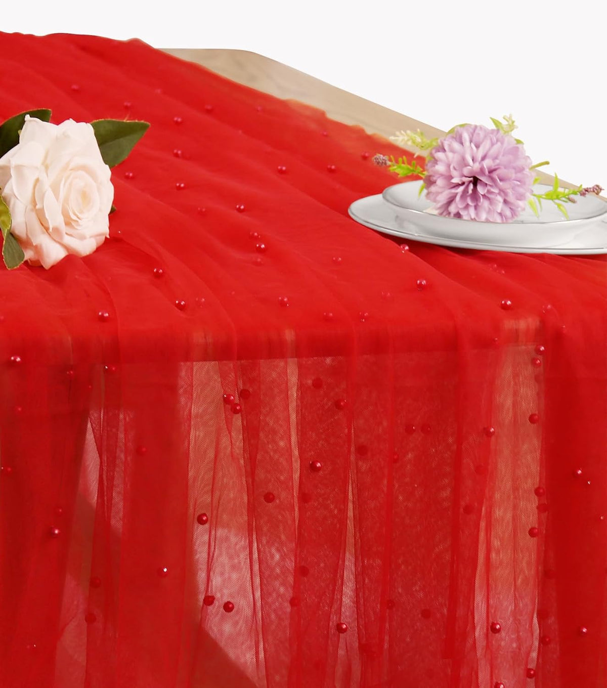 Pearl Table Runner 29 x 120 Inch Tulle Fabric Lace Table Runners Boho Rustic Tablecloth for Bridal