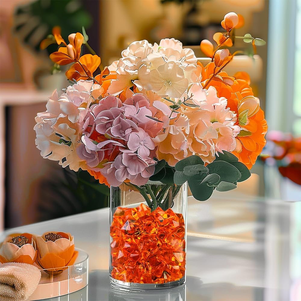 HappyFiller Fall Harvest Decor Orange Fake Ice Rocks Acrylic Chunks,Pirate Treasure Gems Stone,Vase