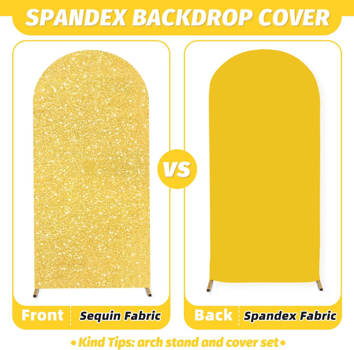 MODFUNS Metal Arch Backdorp Stand and Cover Set 6&6.6&7.2ft Gold Sequins Arch Backdrop Cover Set of