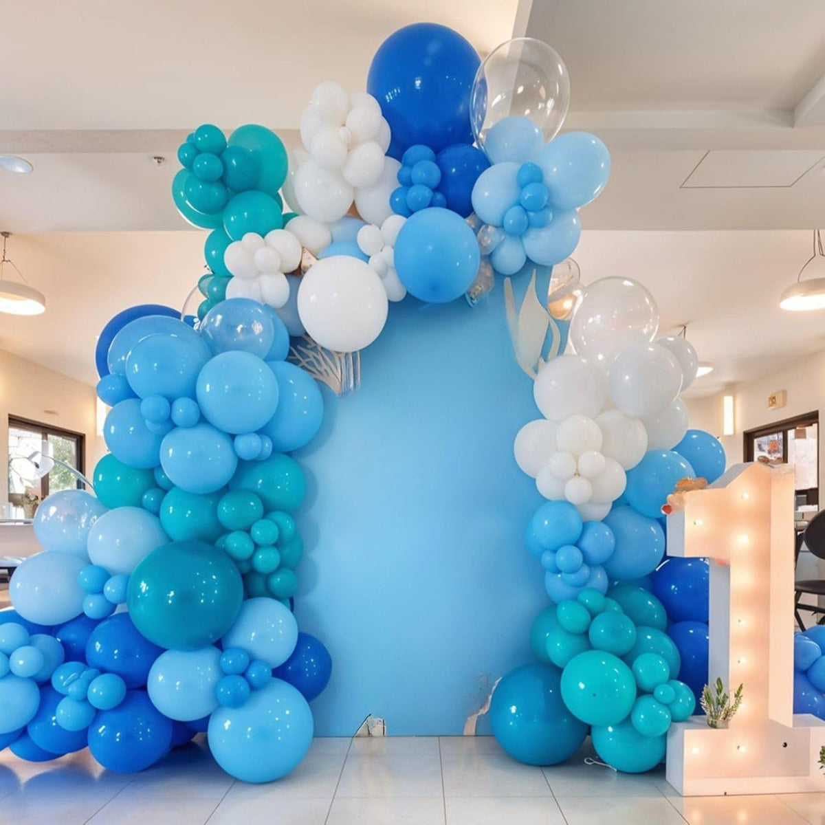 Ocean Balloons, 12 Inch Dark Light Blue Teal Clear Pearl Transparent Metallic Latex Balloons for