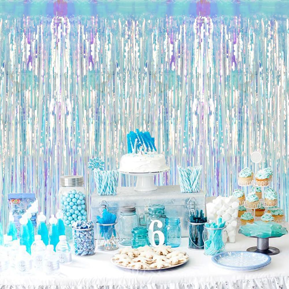 BEISHIDA 2 Pcs Door Streamers Curtain Iridescent Streamers Baby Shower Party Streamers Backdrop