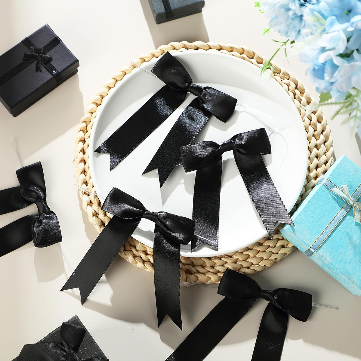 Riceshoot 24 Pcs Satin Ribbon Bow 3.5x5 Inch Twist Tie Bows for Gift Balloon Bag Cake Craft DIY