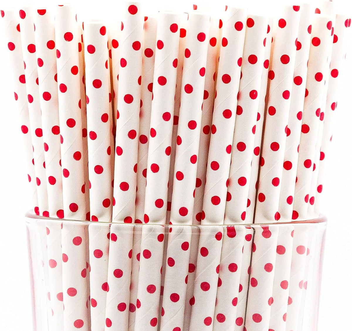 Pack of 900 Red Polka Dot Biodegradable 4-Ply Paper Drinking Straws (Compostable, Non-toxic
