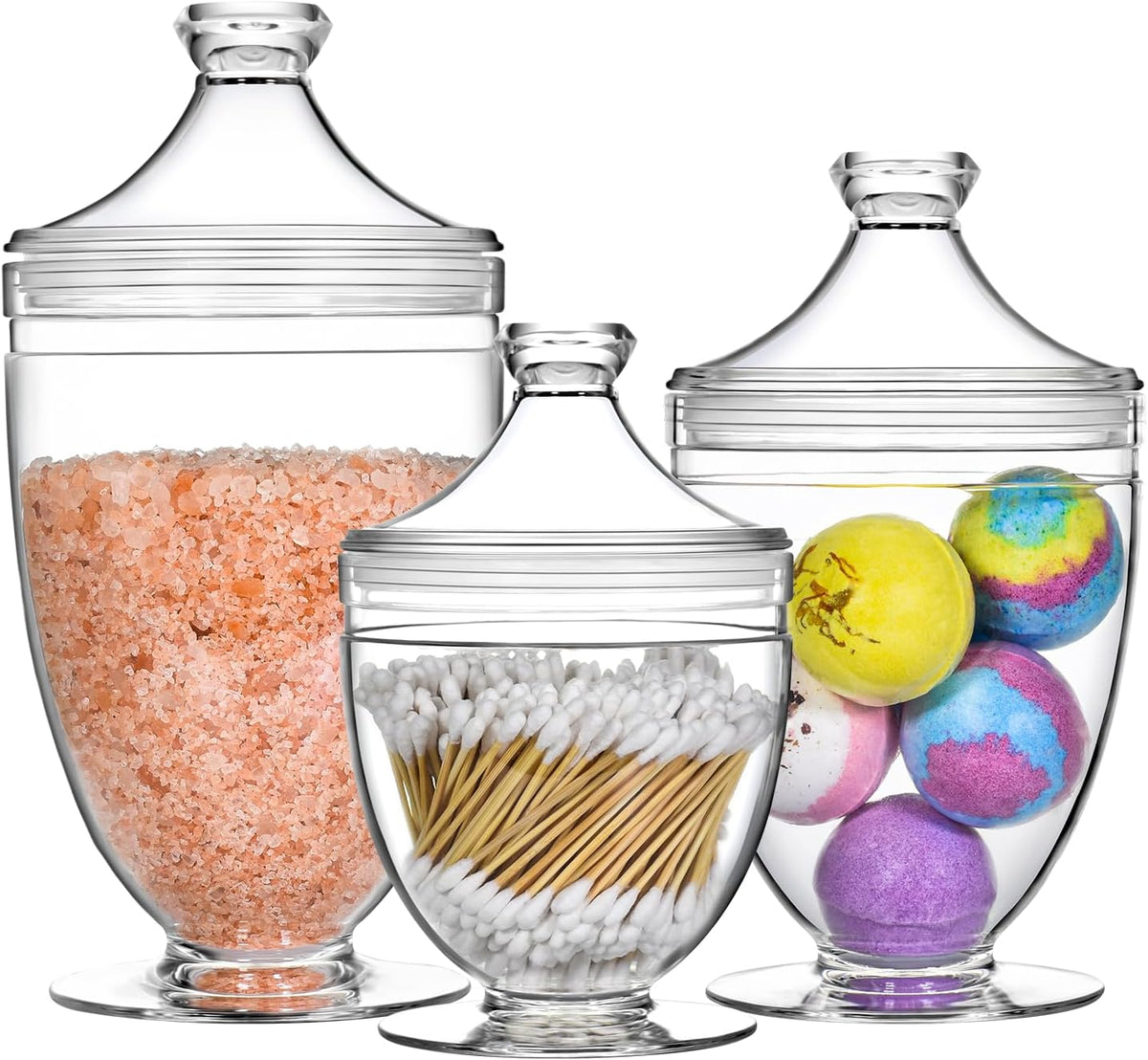 Acrylic Apothecary Jars with Lids, 3-Piece Vanity Organizer Canisters, Storage Container Jars for