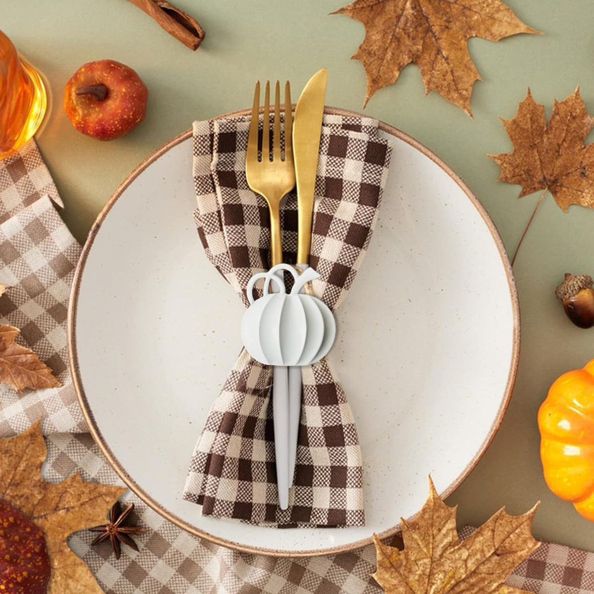 Halatool Thanksgiving Pumpkin Napkin Rings Set of 12, Alloy Fall Napkin Rings Dinner Tables Holders