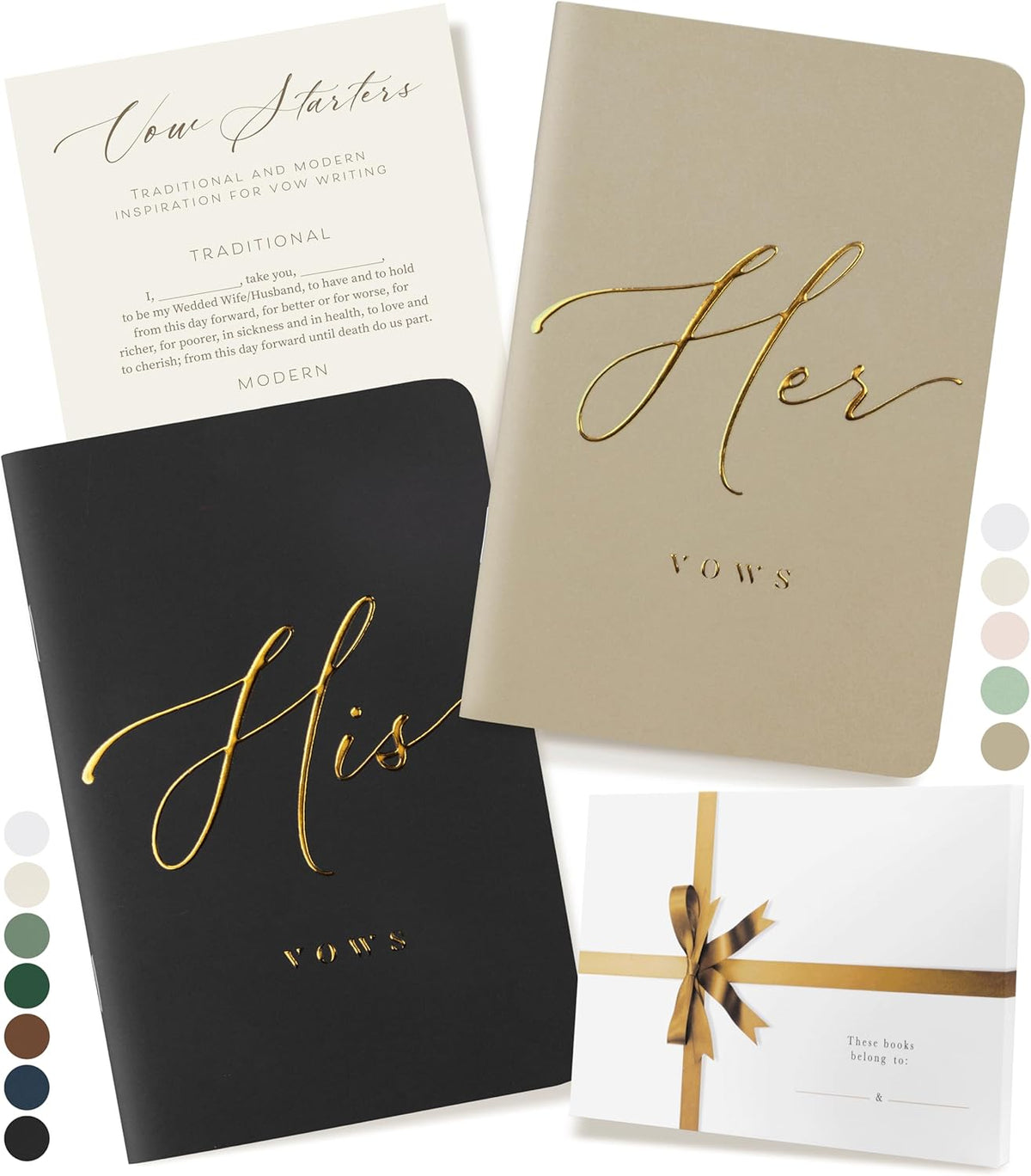 ARTESORI Wedding Vow Book for Her & Him, Soft Touch, Gold Engraving, 28 Lined Pages, Wedding Vow