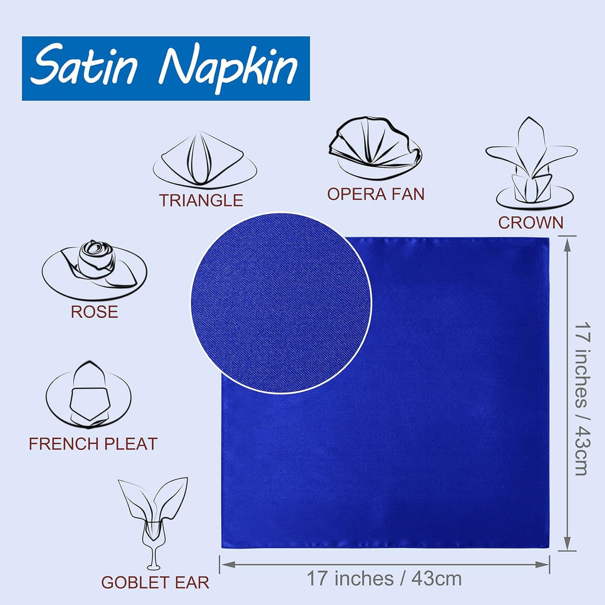 Horbaunal 30 Pack Royal Blue Satin Napkins 17 x 17 Inch, Square Soft Table Dinner Napkins, Silky