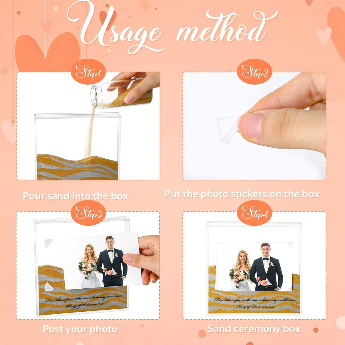 Roowest Sand Ceremony Kit for Wedding Includes Clear Acrylic Unity Sand Ceremony Photo Frame 2 Pack