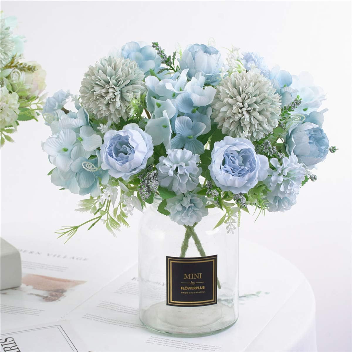 6 Pack Artificial Flowers, Fake Faux Peony Silk Hydrangea Plastic Carnations Daisy Realistic Flower