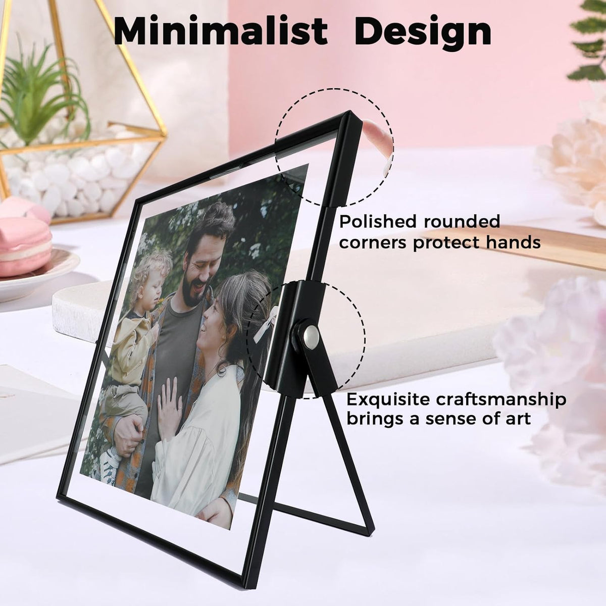 Black Floating Frame, 10"x12", Vertical, For Picture 9x11, 8.5x11, 8x10, 7x9, Tabletop Shelf Photo