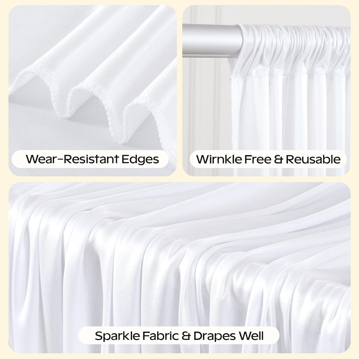 White Glitter Backdrop Curtain for Parties Wedding,10Ft x 10Ft Satin Shimmer Photo