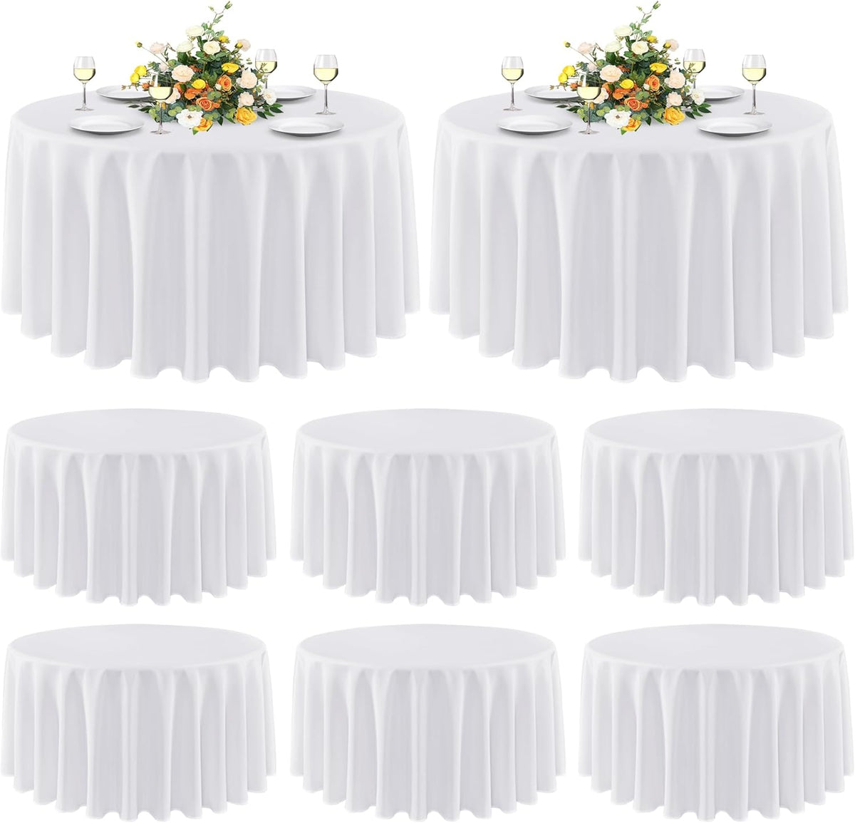 sancua 8 Pack Round Tablecloth 90 Inch White, Stain and Wrinkle Resistant Table Cloth - Washable
