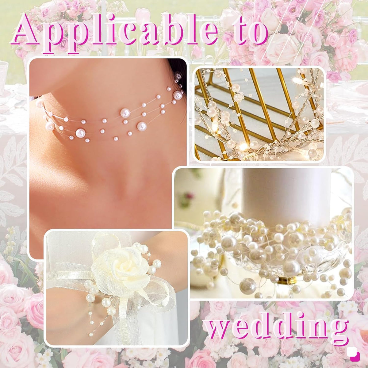 99 Feet Fishing Line Artifical Pearl Strings for Crafting, Faux Pearl Garland Strands for Floating