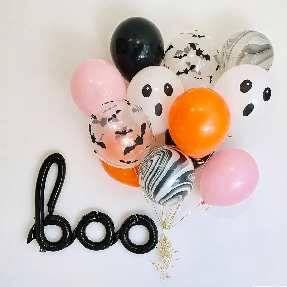 Pink Black Halloween Balloons Set, 50 Pcs White Spider Print Balloons, 12 Inch Pastel Pink Black