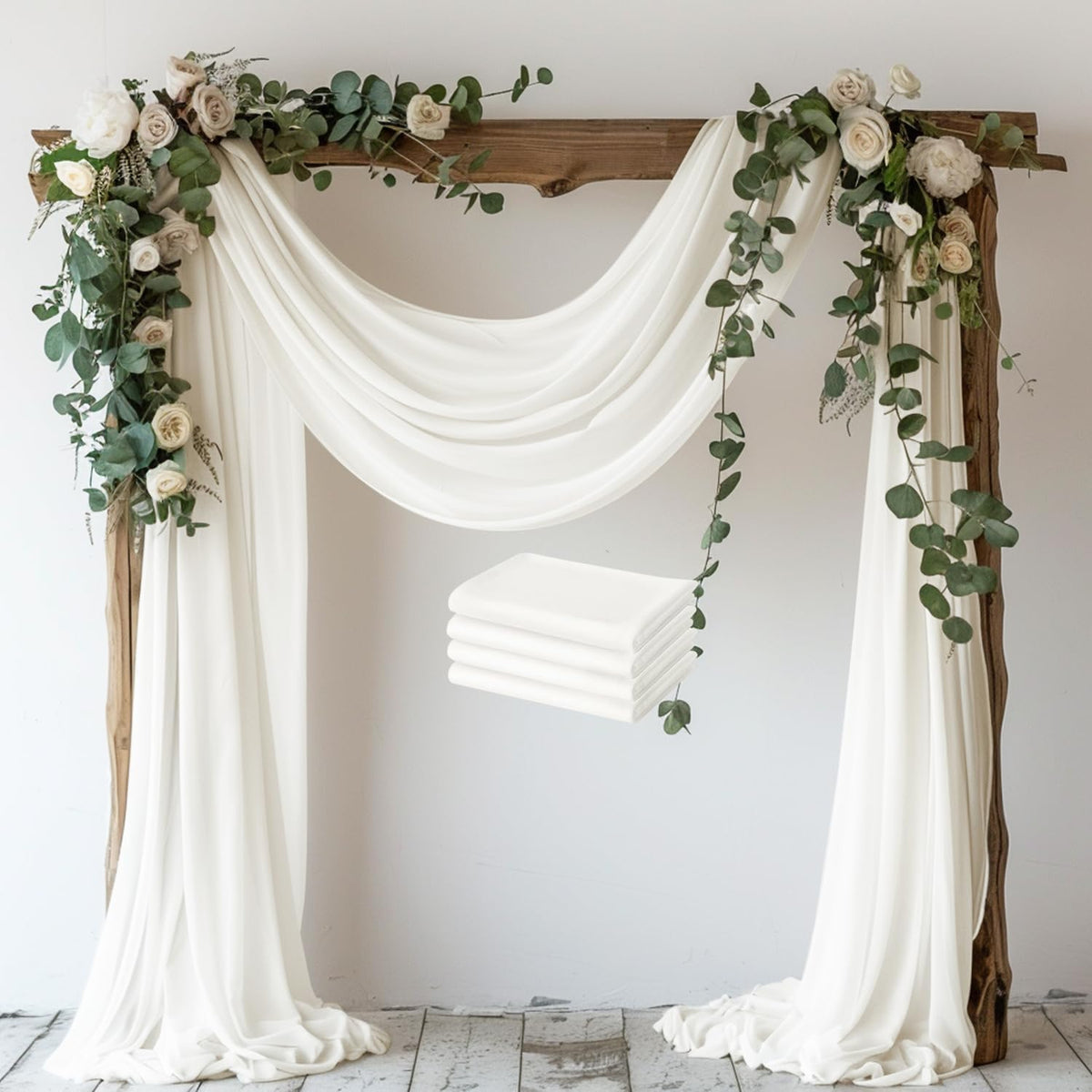 Wokceer Ivory Wedding Arch Draping Fabric Backdrop 4 Panels 28.7" X 20FT Sheer Drapes Fabric for