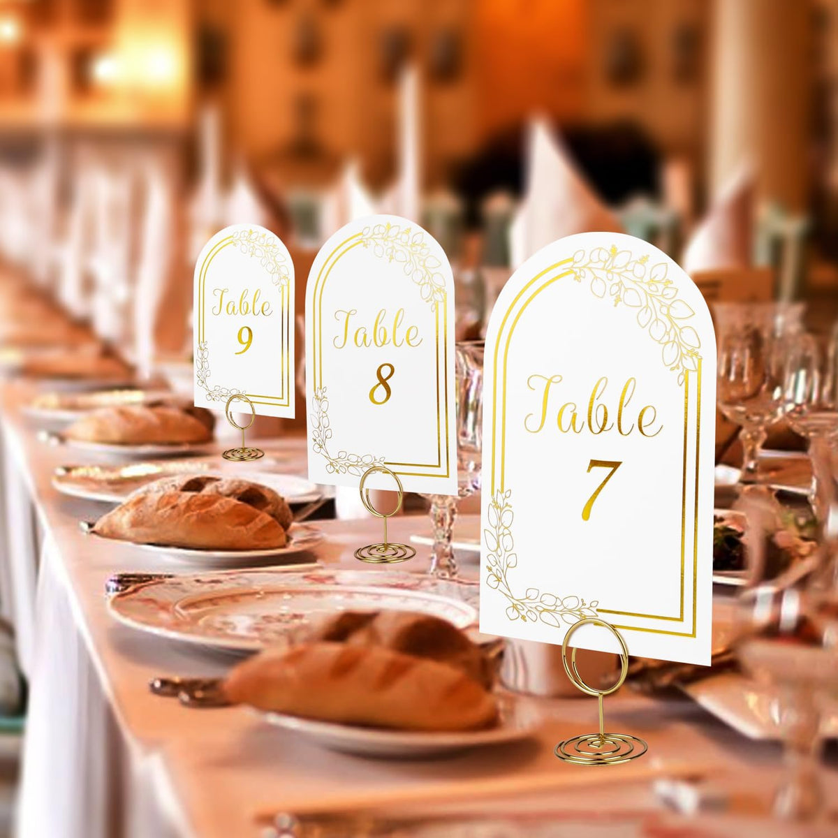 Wedding Table Numbers 1-40, 40 White Gold Cards with 40 Gold TableNumber Holders for Wedding