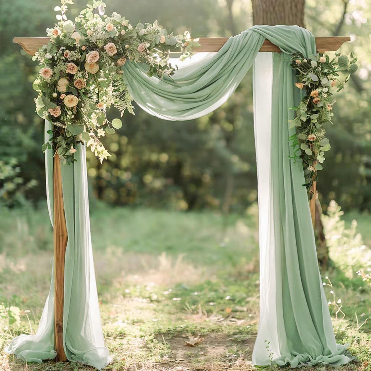 Sage Green Elegant Arch Draping Fabric Outdoor 1 Panel 29" × 20Ft Sheer Chiffon Curtain Drapes for