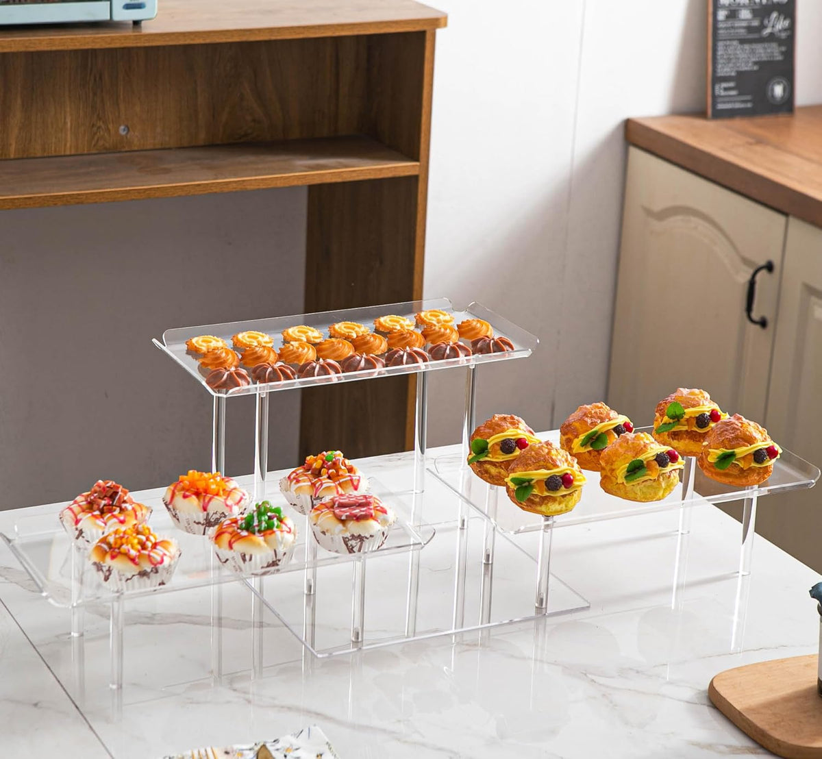 Acrylic Dessert Table Display Set, Clear Cupcake Stand, 3 Tiered Serving Trays and Platters, Buffet