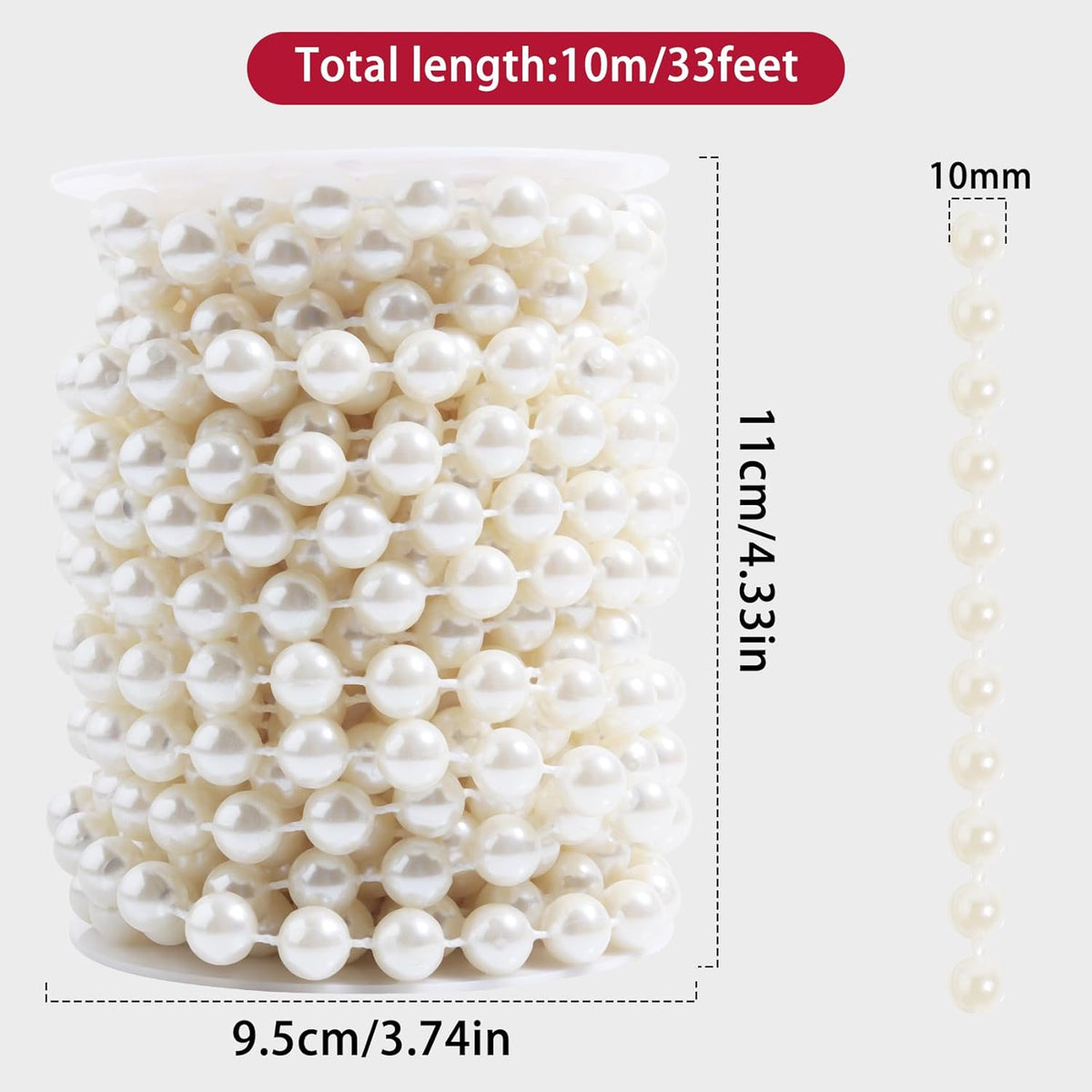 Pearls String Beads 33 Feet Crafts Faux Pearl Roll for Christmas Garland Flowers Wedding Party
