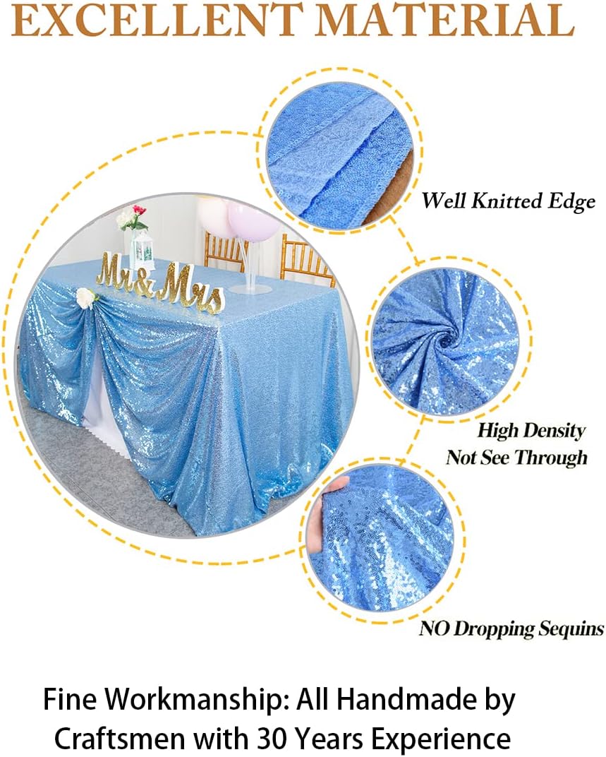 ShinyBeauty Square Tablecloth 72x72-Inch Sequin Tablecloth Overlay Baby Blue Table Cover Sequined