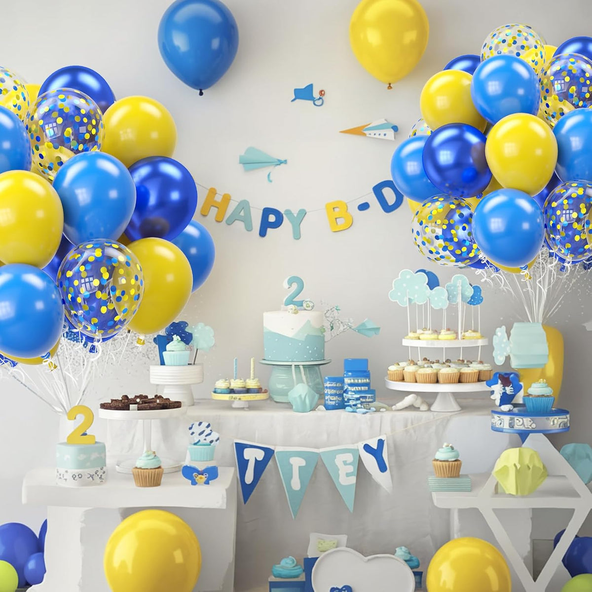 Yellow Blue Balloons, 12 Inches Blue Yellow Balloon Double Stuffed Metallic Blue Balloons with