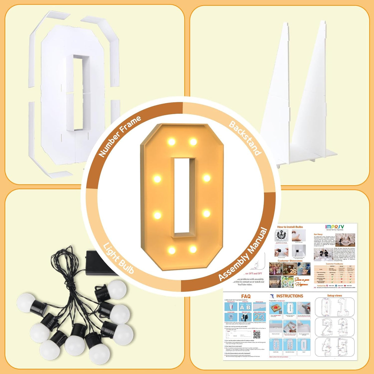 imprsv 3FT Marquee Numbers, Light Up Numbers for 30th 50th Birthday Decorations Anniversary Party