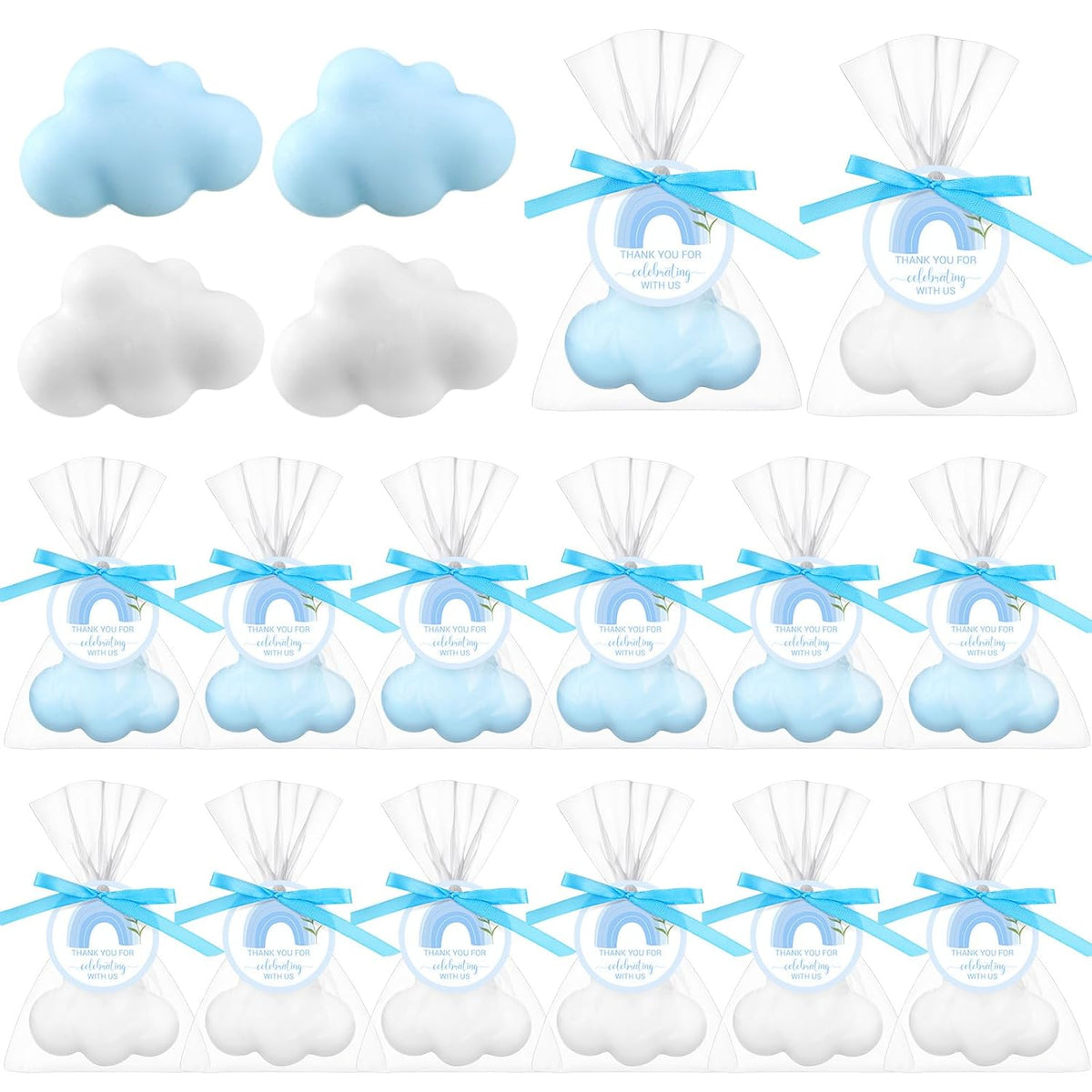 Demissle 20 Pcs Cloud Baby Shower Soap Favors Mini Handmade Soap Gifts with Thank You Card for