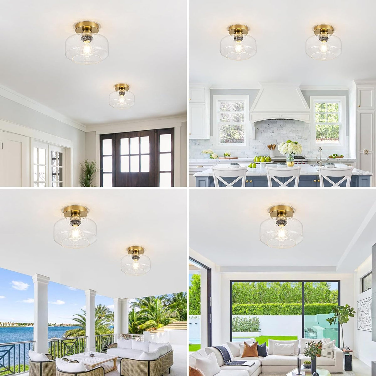 Simple & Elegant Semi Flush Mount Ceiling Light - Gold and Brass Fixture w/ 900LM LED Bulb for