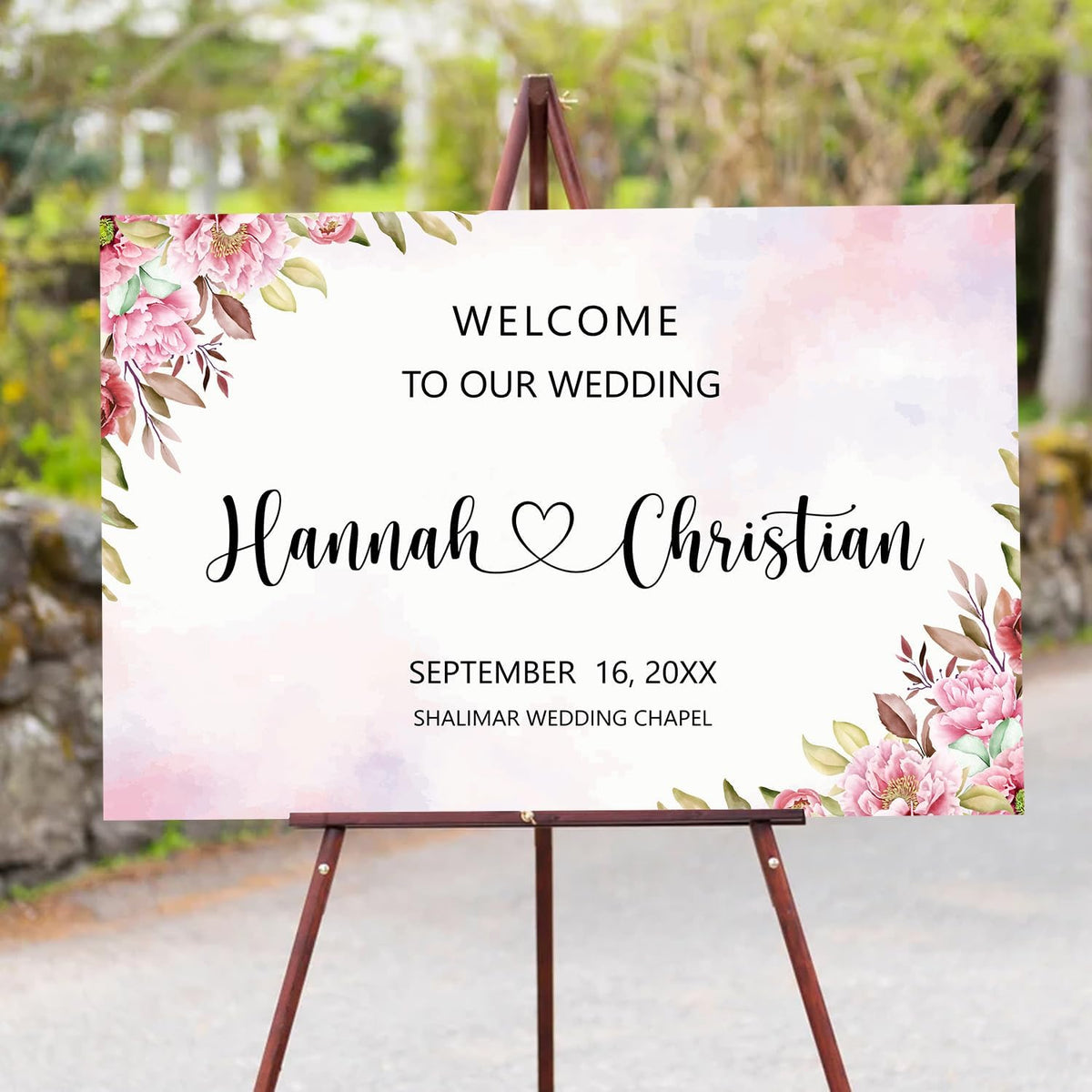 Ethereal Blush Wedding Welcome Sign Template, Editable Printable Modern Rose & Geranium Floral Sign