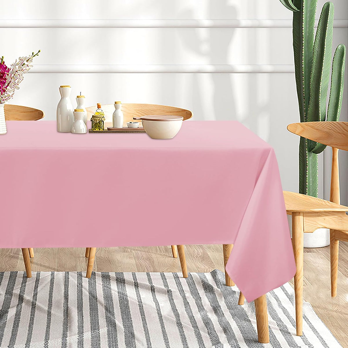 sancua 6 Pack Pink Tablecloth 60 x 102 Inch, Rectangle Table Cloth for 6 Feet Tables - Stain and